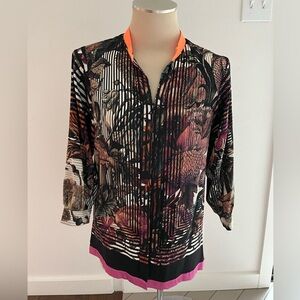 Elie Tahari Black and Orange Blouse Elegant Top